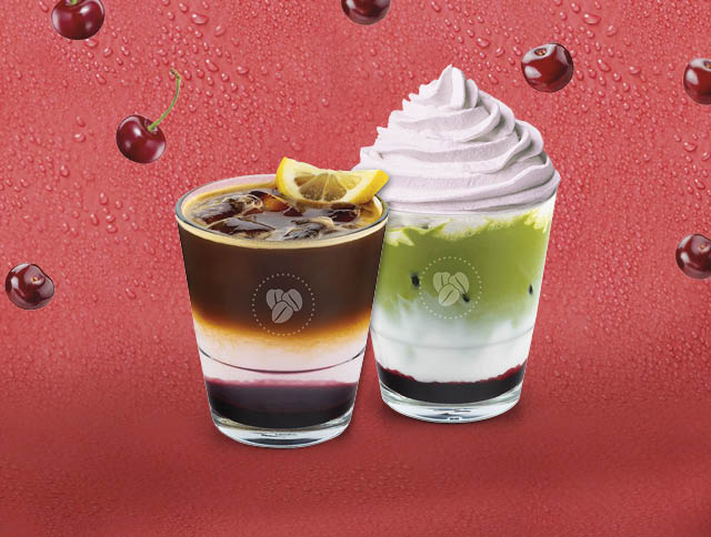 Espresso Cherry Tonic a Iced Coconut & Cherry Matcha